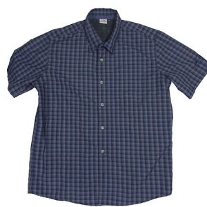 American Outback Button Down Shirt Medium Mens Plaid Hiking Outdoor Blue Grey
